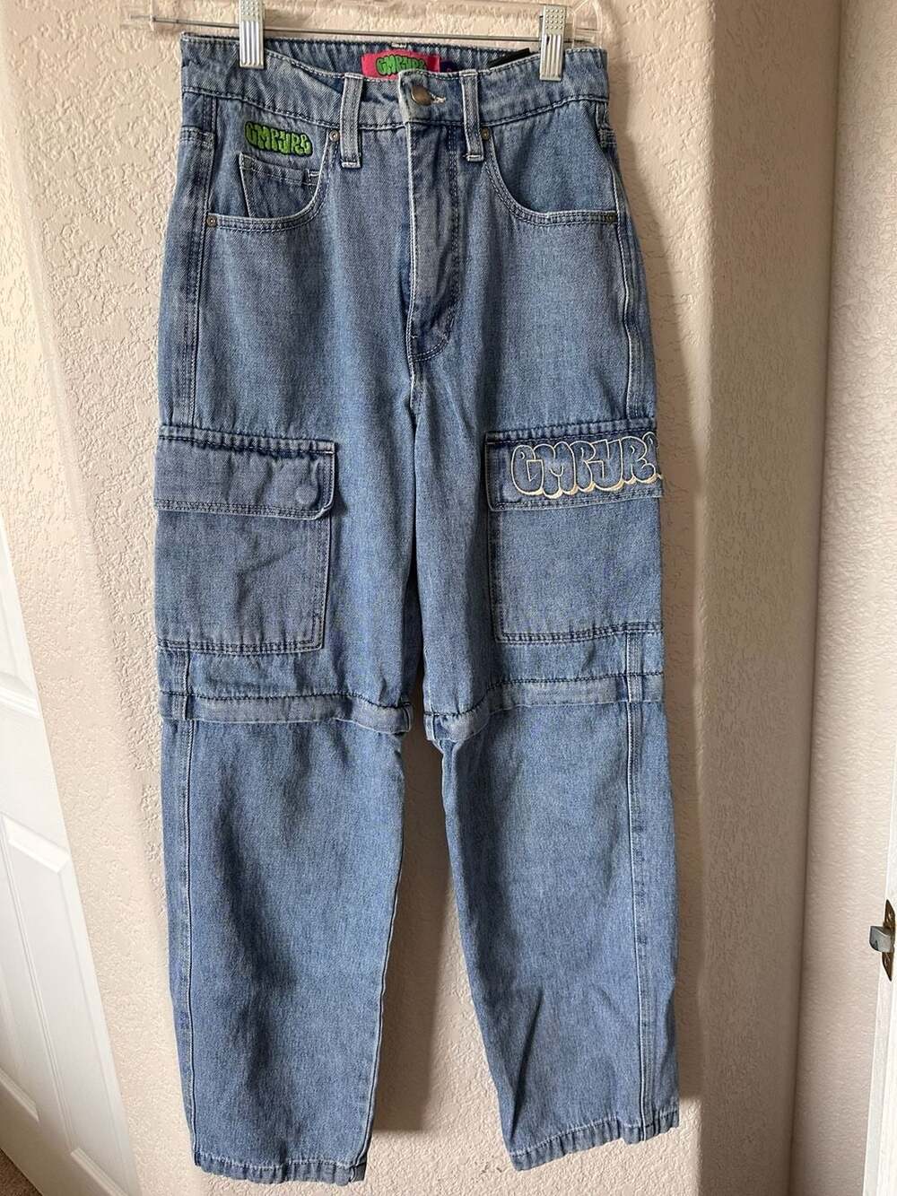 Empyre Light Wash Denim Cargo Jeans with Zip-Off Convertible Legs